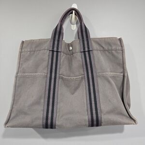 🐢 Hermès Fourre-Tout MM Grey Cotton Canvas SUPER CUTE!